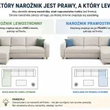 Narożnik lewostronny z szezlongiem po lewej stronie, patrząc od frontu.