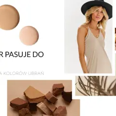 Kremowe krople podkładu, modelka w beżowej sukience, orzechy i fragment białego auta. Jak wygląda kolor beżowy?