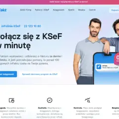 Dwóch mężczyzn na tle strony inFakt. Oferta "Połącz się z KSeF w minutę" z hasłem "intimiti opinie".