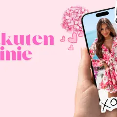 Różowa sukienka w kwiaty na ekranie telefonu, obok napis "pakuten opinie".