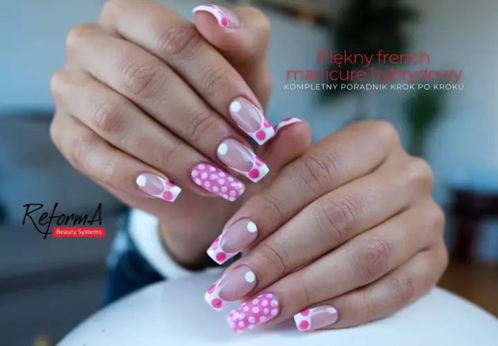 Najmodniejsze paznokcie french kolorowy w kropki. Uroczy manicure hybrydowy, który doda Ci stylu.