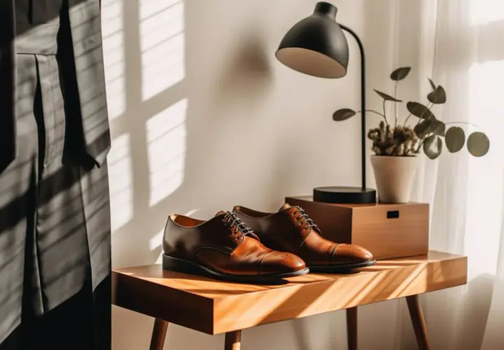 Eleganckie brązowe buty do czarnych spodni, gotowe na ważną okazję.