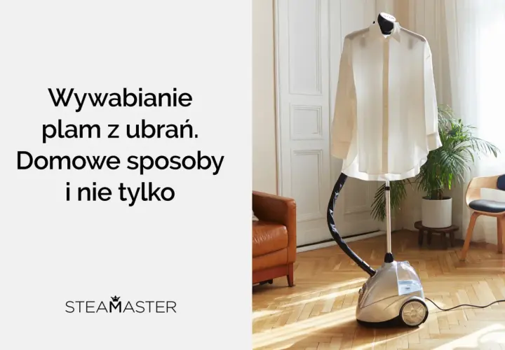Parowy generator z koszulą na wieszaku, gotowy do walki z trudne plamy niewiadomego pochodzenia.