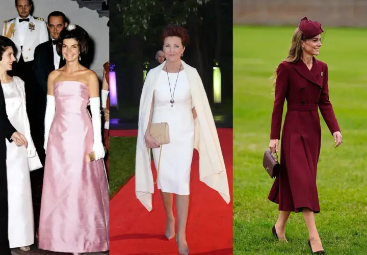 Jackie Kennedy, Jolanta Kwaśniewska i Kate Middleton – ikony mody w eleganckich kreacjach.