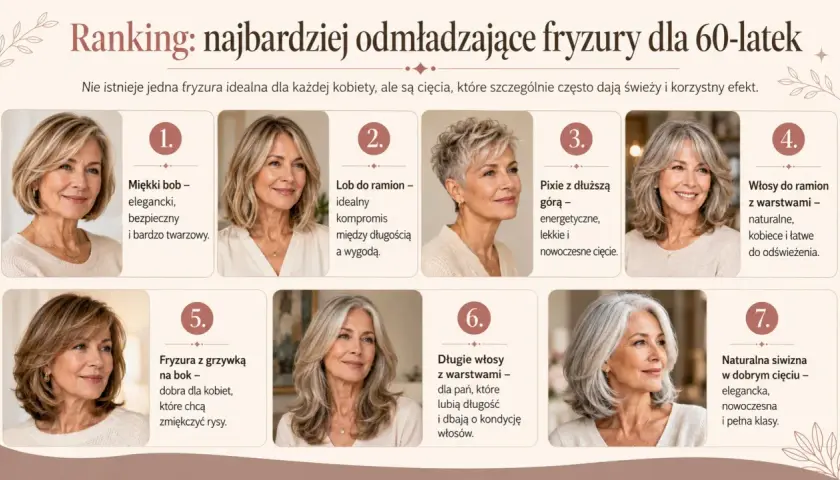 Kobieta z włosami średniej długości, ułożonymi w eleganckiego boba, uśmiecha się.