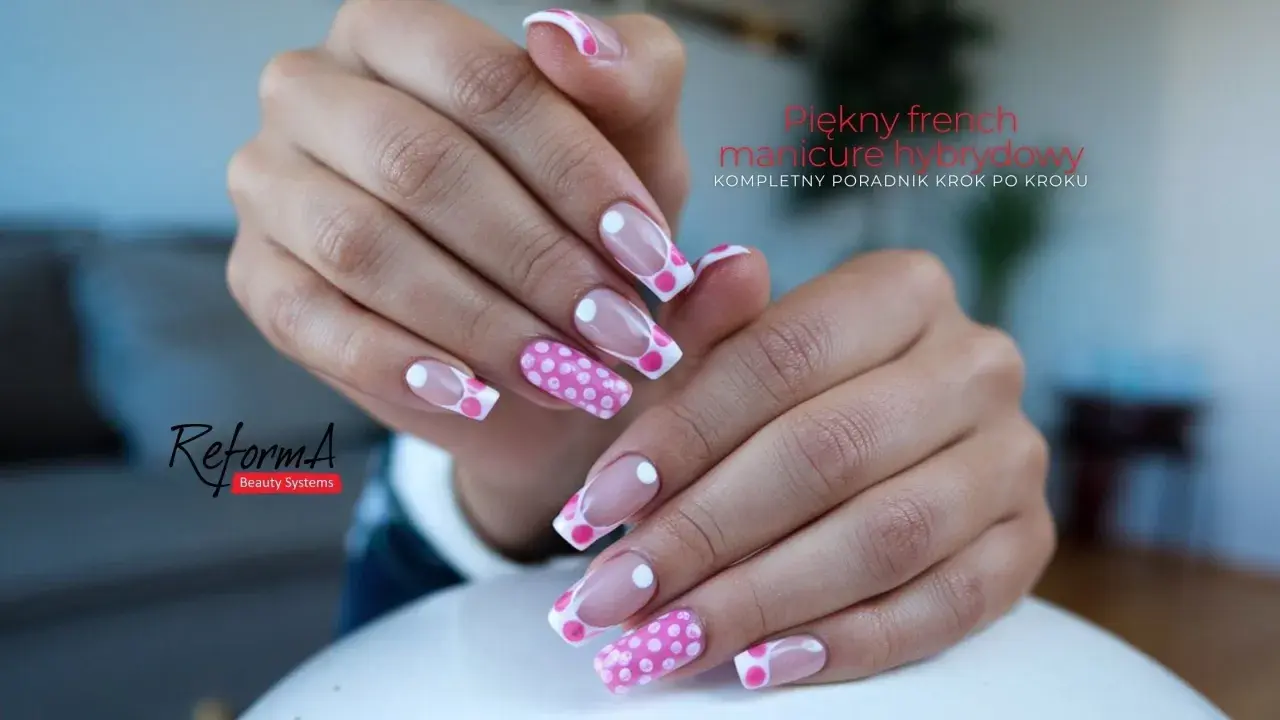 Najmodniejsze paznokcie french kolorowy w kropki. Uroczy manicure hybrydowy, który doda Ci stylu.