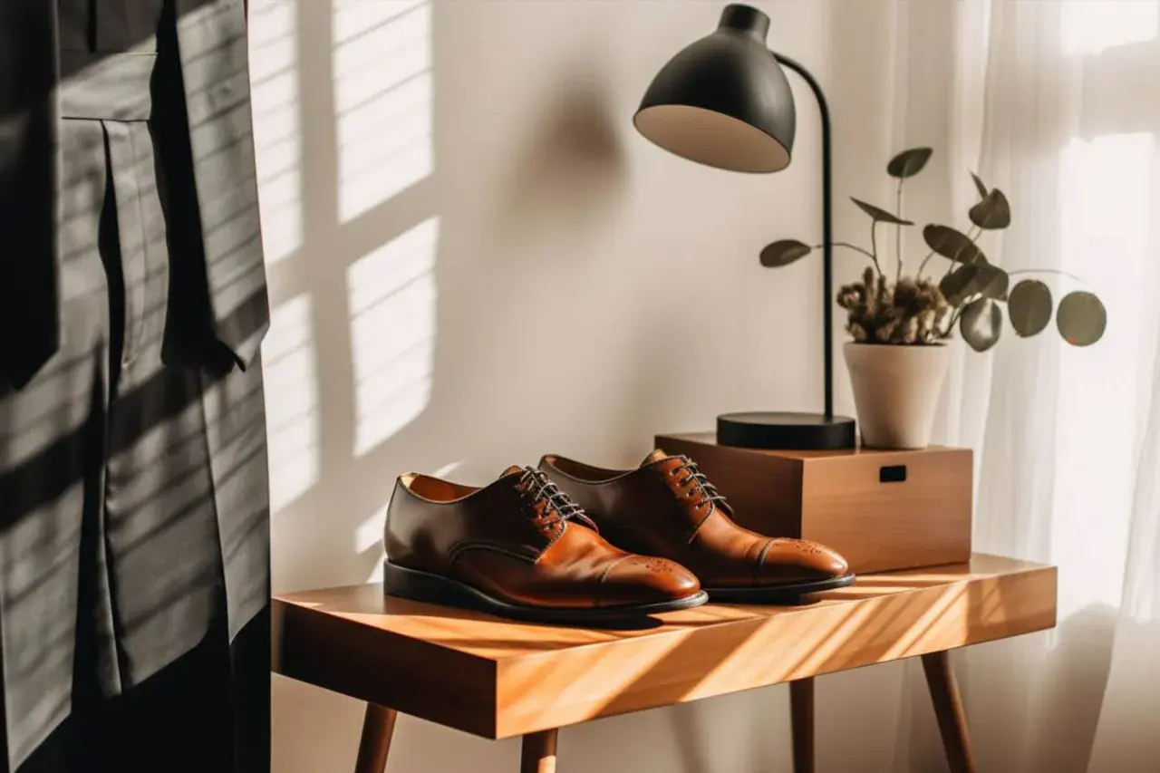 Eleganckie brązowe buty do czarnych spodni, gotowe na ważną okazję.