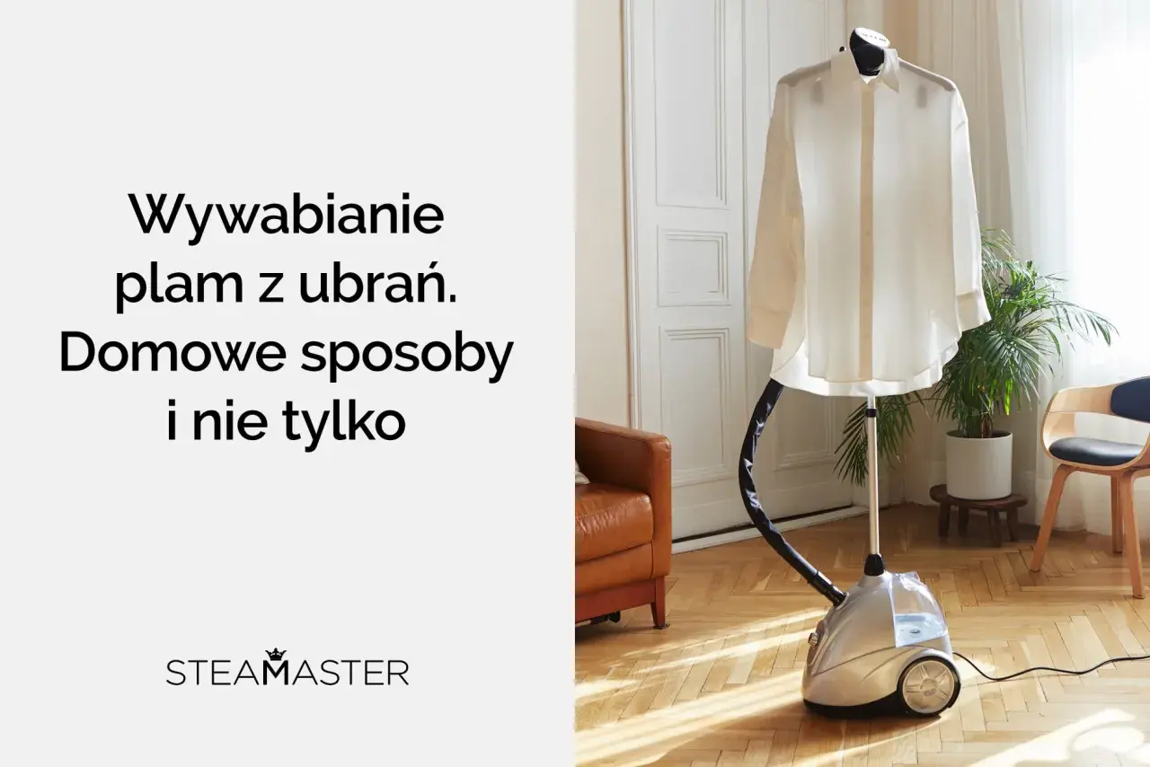Parowy generator z koszulą na wieszaku, gotowy do walki z trudne plamy niewiadomego pochodzenia.