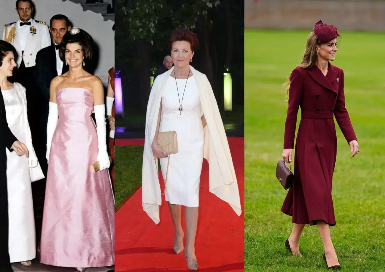 Jackie Kennedy, Jolanta Kwaśniewska i Kate Middleton – ikony mody w eleganckich kreacjach.
