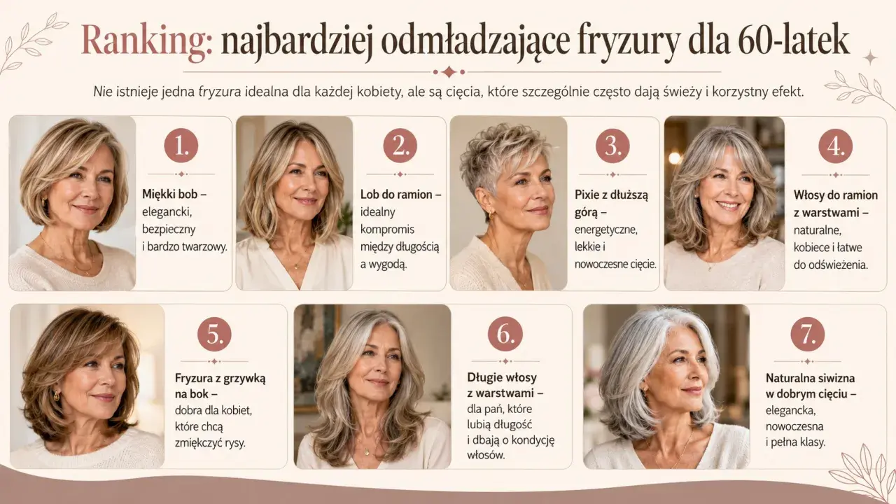 Kobieta z włosami średniej długości, ułożonymi w eleganckiego boba, uśmiecha się.