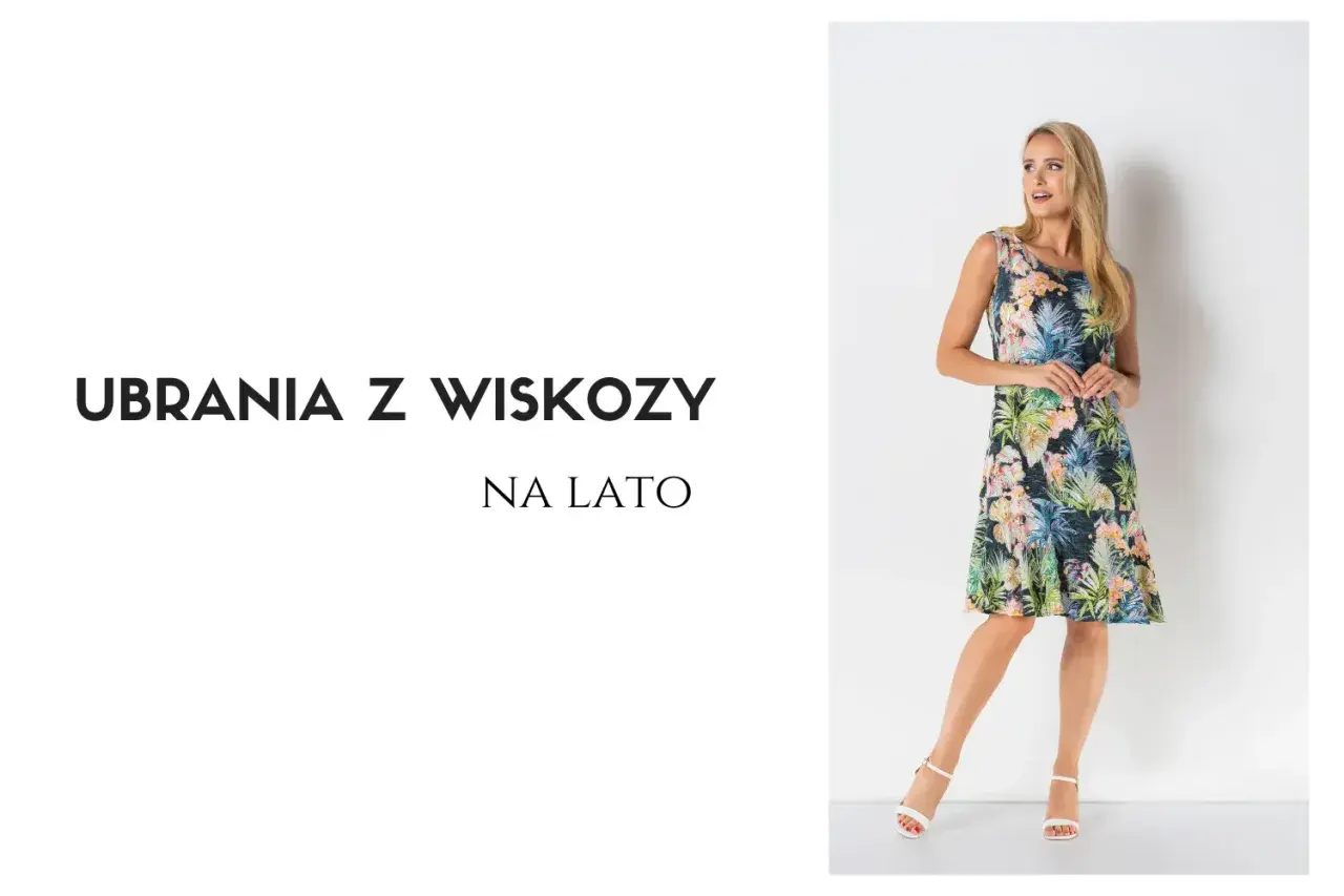 Kobieta w kwiecistej sukience z wiskozy, która świetnie oddycha latem.