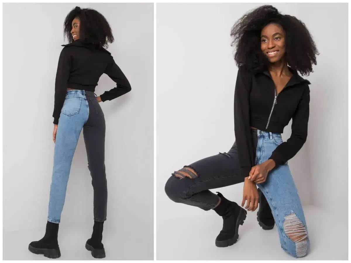 Stylizacje czarna bluza jeansy różne fasony