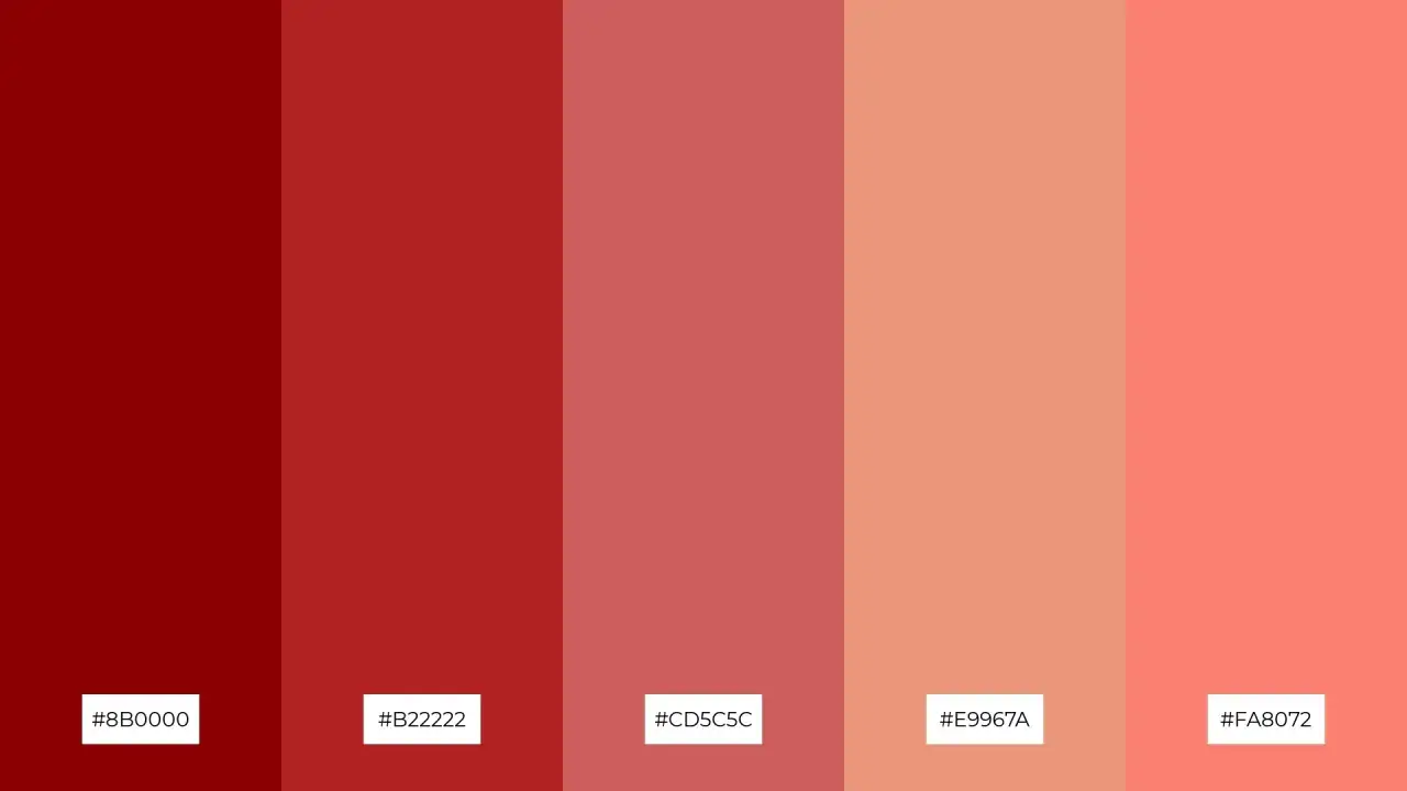 Paleta barw: głęboka czerwień, karmin, róż, brzoskwinia i koral. Różne odcienie czerwieni nazwy.