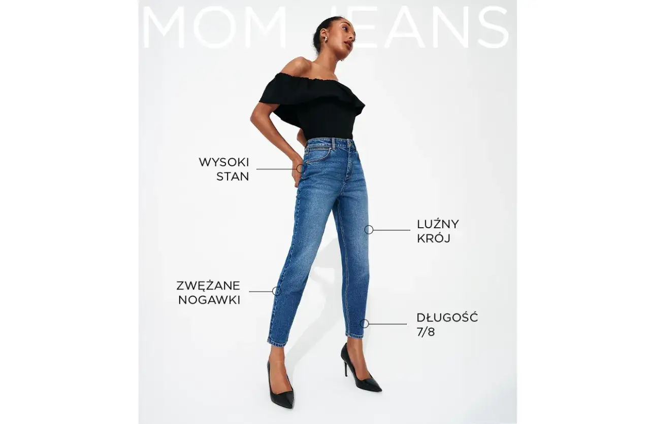Spodnie mom fit z wysokim stanem, luźnym krojem i zwężanymi nogawkami 7/8. Idealne dla każdej kobiety ceniącej komfort i styl.